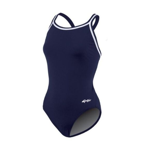 Dolfin Girls Poly Navy Blue DBX Back One Piece Swimsuit - Size 22 (Kids 4/6) NWT - Picture 1 of 4